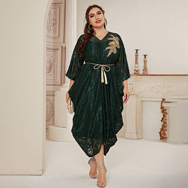 TOLEEN Women's Plus Size Midi Dresses 2022 Spring Green Belt Large Luxury Elegant Muslim Evening Party Wedding Festival Clothing