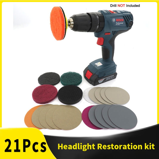 2Inch Headlight Restoration kit 21 Pcs for Electric Drill Car Lights DIY Polishing kit Sanding Disc Backing Plate Buffer Pad