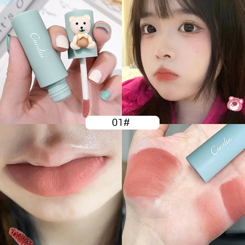 4 Colors Velvet Matte Lipstick Waterproof Long Lasting Cute Bear Lip Gloss Sexy Women Makeup Lip Tint Mud Cosmetic Makeup Gift