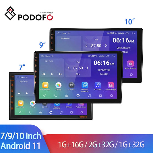 Podofo Android 11 Car Radio Autoradio 32G 2 Din 7"/9"/10" Universal WIFI GPS Car Audio Multimedia Player For Nissan Toyota Kia