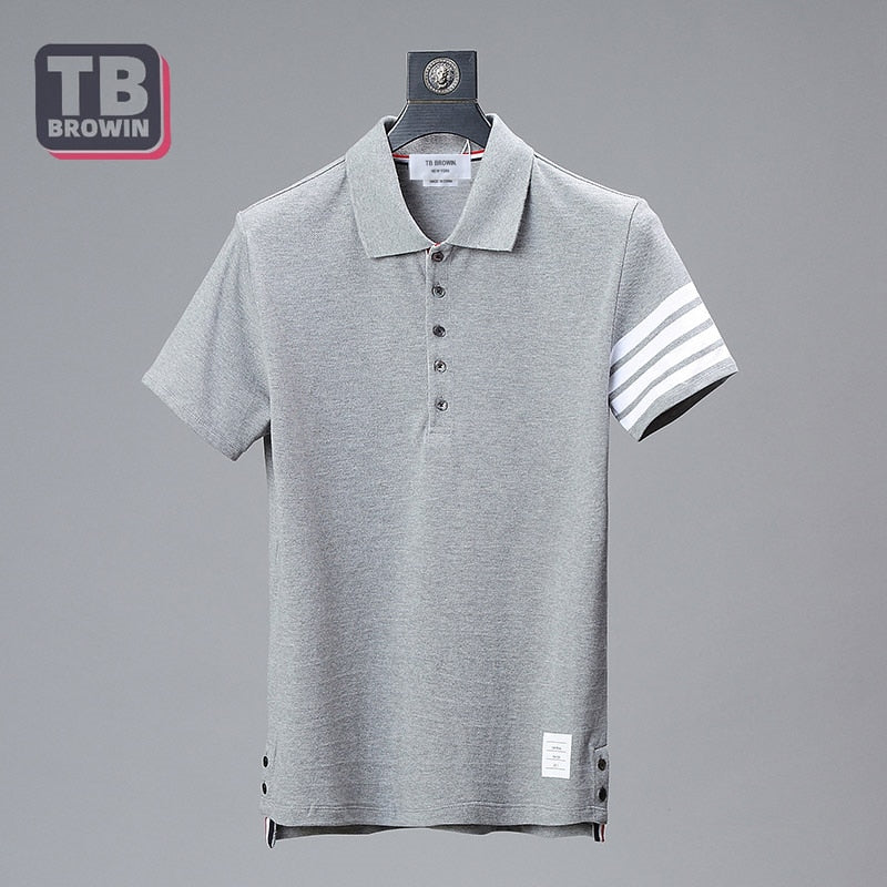 TB BROWIN tide brand half-sleeve four-bar men's striped cotton summer POLO lapel short-sleeved T-shirt casual trend couple wear