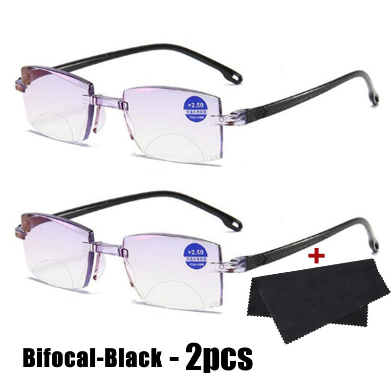 2022 Bifocal Progressive Reading Glasses Diamond-cut Men Blue Light Blocking Multifocal Eyewear Ultralight Rimless Eyeglasses