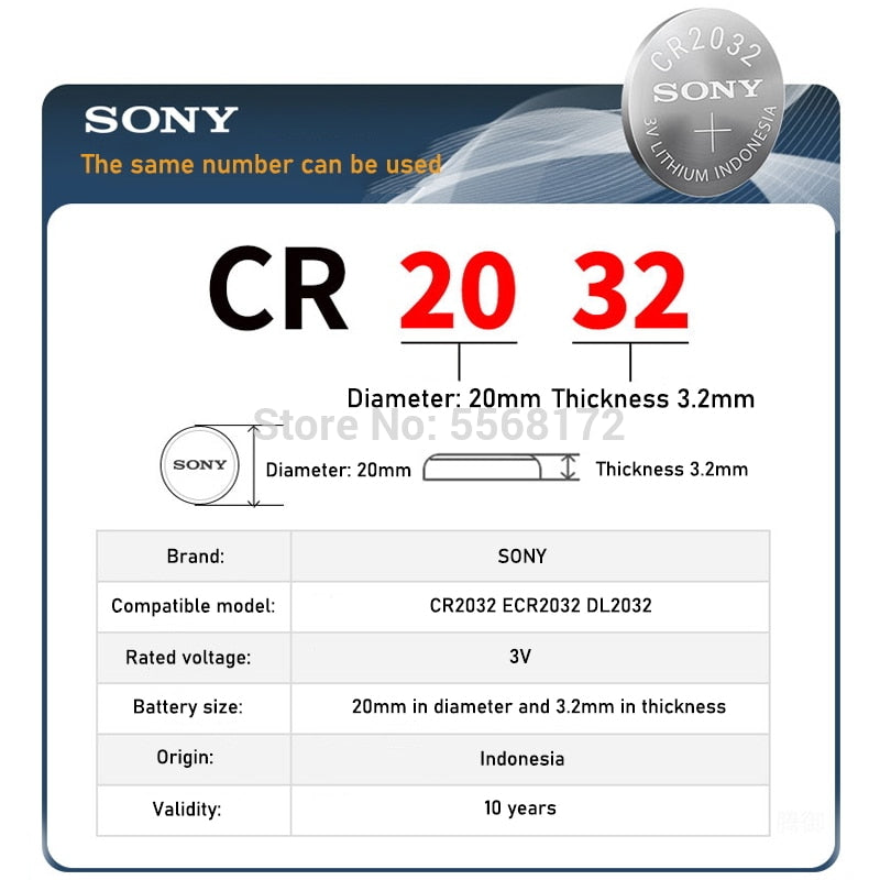 SONY Original CR2032 DL2032 ECR2032 BR2032 2032 CR 2032 3V Lithium Button Cell Coin Battery Long Lasting for Watches