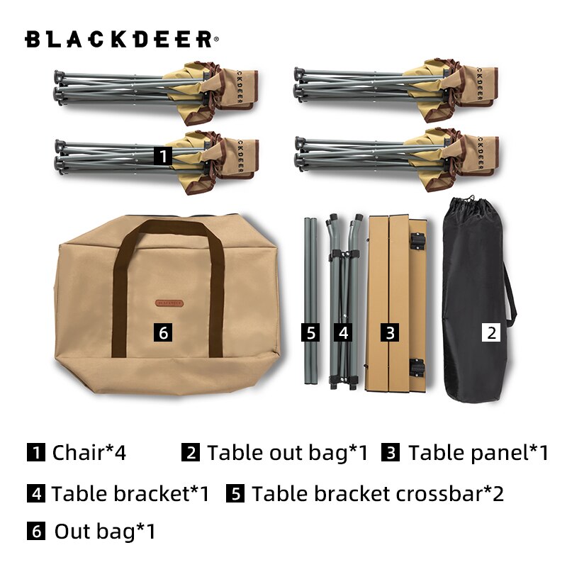 BLACKDEER 4 pcs Chair and 1 pcs Table Outdoor Aluminum alloy Folding Table and Chair Set Camping Picnic Portable Supplies