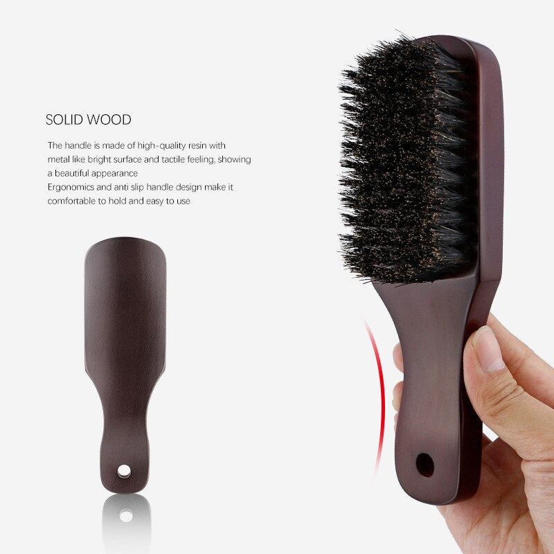 Wood Handle Boar Bristle Cleaning Brush Hairdressing Men Beard Brush Anti Static Barber Hair Styling Comb Shaving Tools