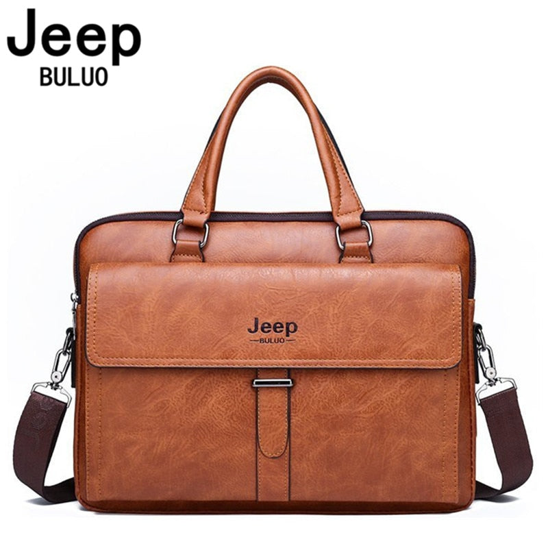 JEEP BULUO  Men Business Bag  Set Handbags High Quality Leather Office Bags Totes Male For 14 inch Laptop Briefcase Bags