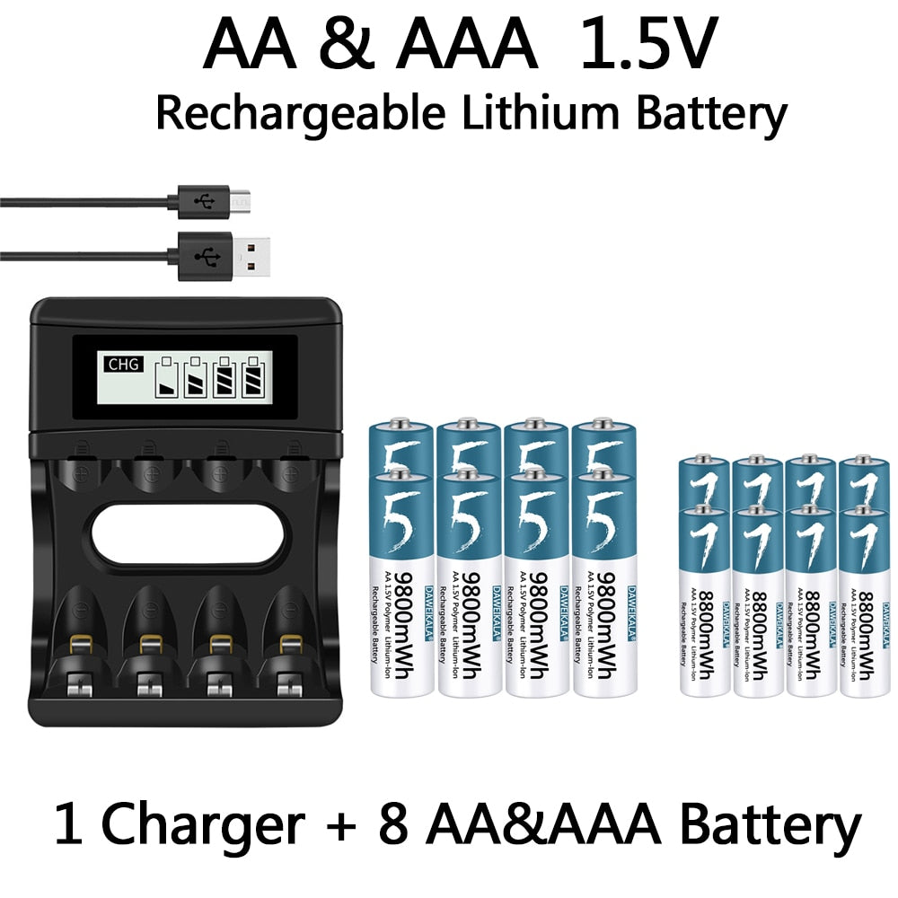 100% Original AA/AAA Battery 1.5V Rechargeable Polymer Lithium-ion Battery 1.5V AA/AAA  Battery with USB charger