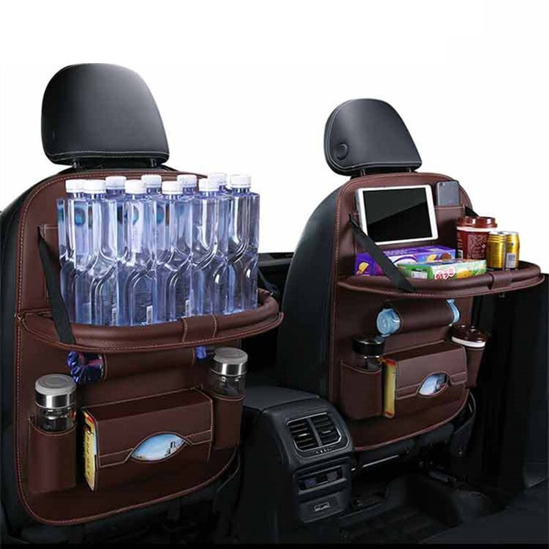 Car Back Seat Organizer Storage Bag with Foldable Table Tray Tablet Holder Tissue Box Auto Back Seat Bag Protector Accessories