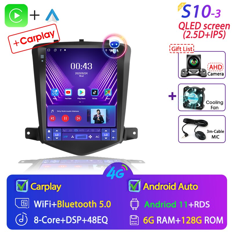 Srnubi 9.7" Android 11 Car Radio for Chevrolet Cruze J300 2008-2012 Multimedia Player GPS 2din Carplay Auto Stereo DVD Head Unit