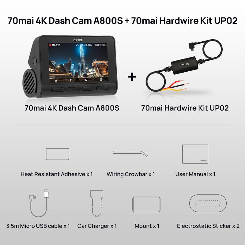 70mai 4K Dash Cam A800S Built-in GPS ADAS 140FOV 70mai Camera Car DVR A800S 24H Parking Monitior Support Rear or Interior Cam