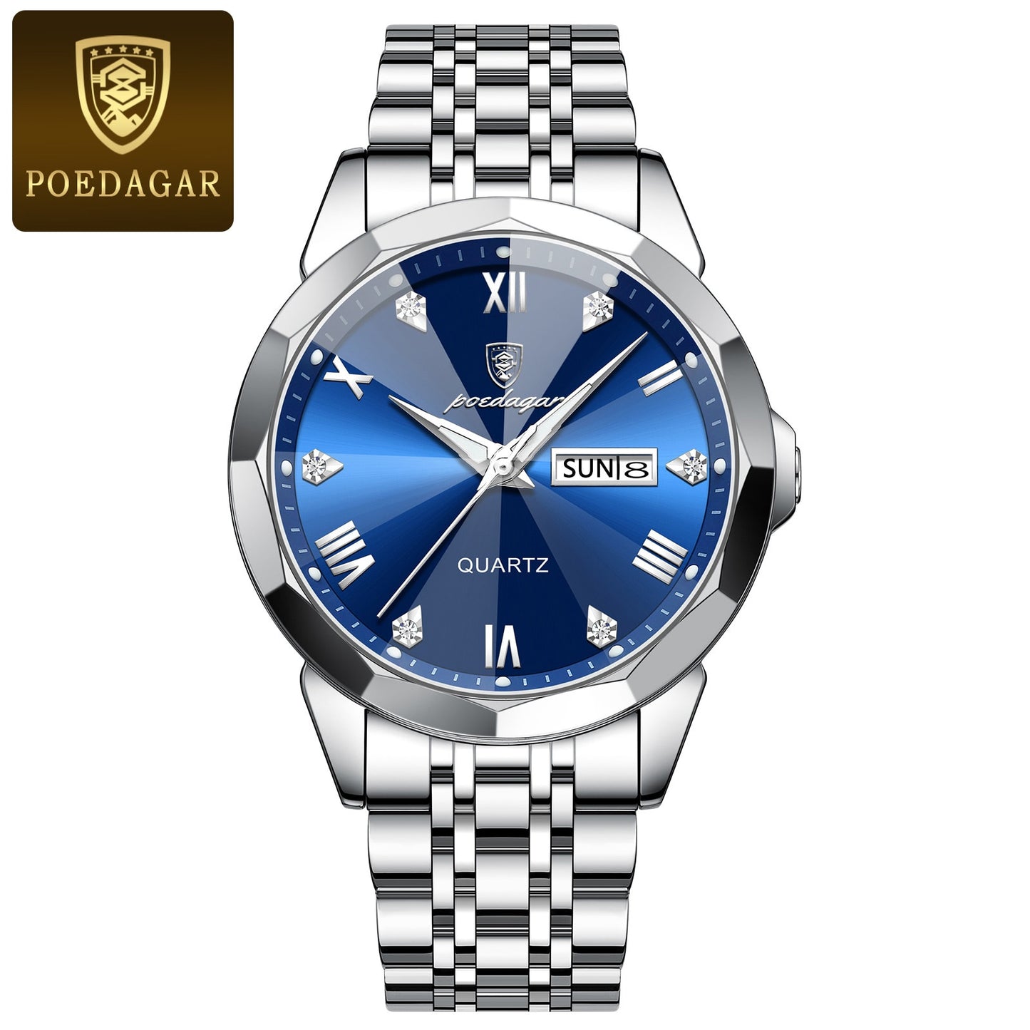 POEDAGAR Luxury Men Watch High Quality Waterproof Luminous Men's Wristwatch Stainless Steel Date Week Man Watches Quartz Clocks