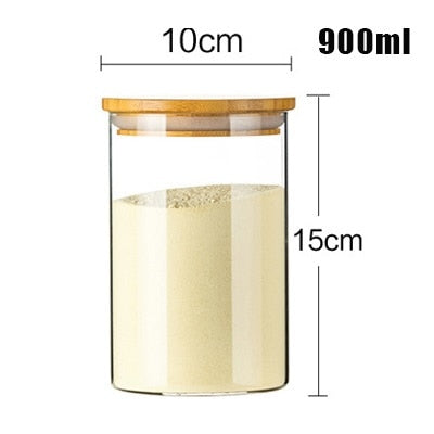 WBBOOMING High Quality Glass Transparent Container Glass Jars With Bamboo Lids Candy Tea Coffee Sugar Storage Jars Kitchen Boxes