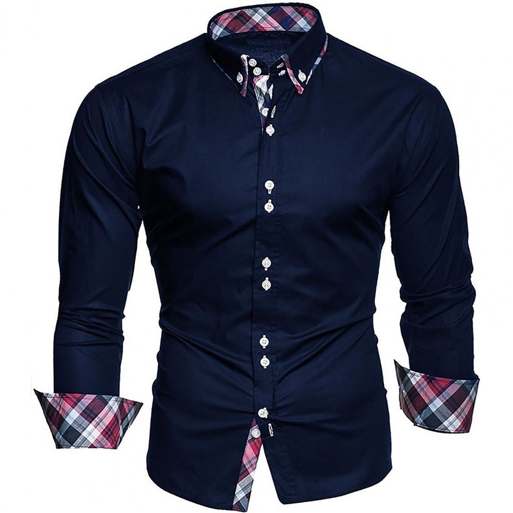 Slim Men Shirt Plaid Turn-down Collar Single-breasted Formal Dress Shirt Spring Slim Male Polo Shirt Business Camisa T-shirt