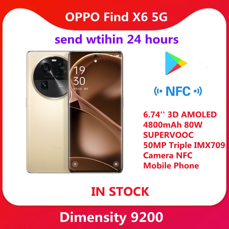 OPPO Find X6 5G Smartphone Dimensity 9200 6.74'' 3D AMOLED 4800mAh 80W SUPERVOOC 50MP Triple IMX709 Camera NFC Mobile Phone