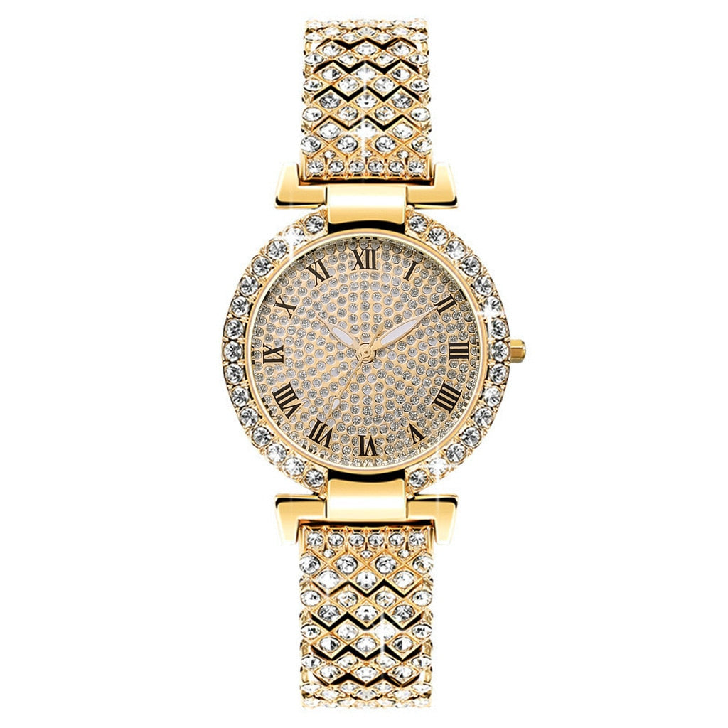 Diamond Women Watches Gold Watch Ladies Wrist Watches Luxury Brand Rhinestone Women's Bracelet Watches Female Relogio Feminino