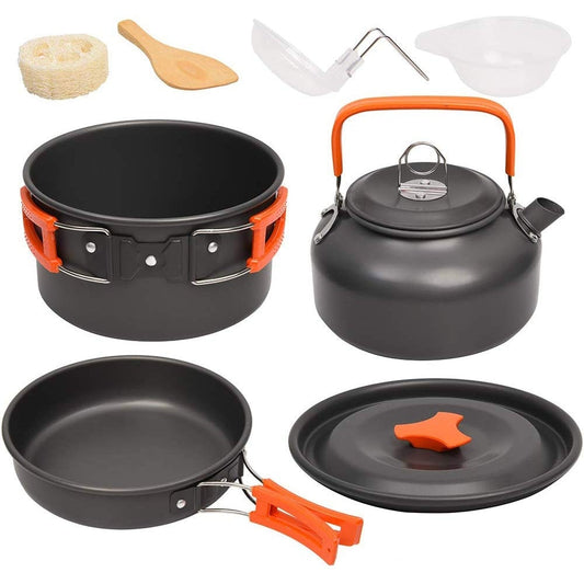 Camping Cookware Kit Outdoor Pot Pan Kettle Portable Cookware Set for Outdoor Cooking Camping Tableware Hiking and Picnic