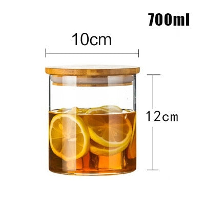 WBBOOMING High Quality Glass Transparent Container Glass Jars With Bamboo Lids Candy Tea Coffee Sugar Storage Jars Kitchen Boxes