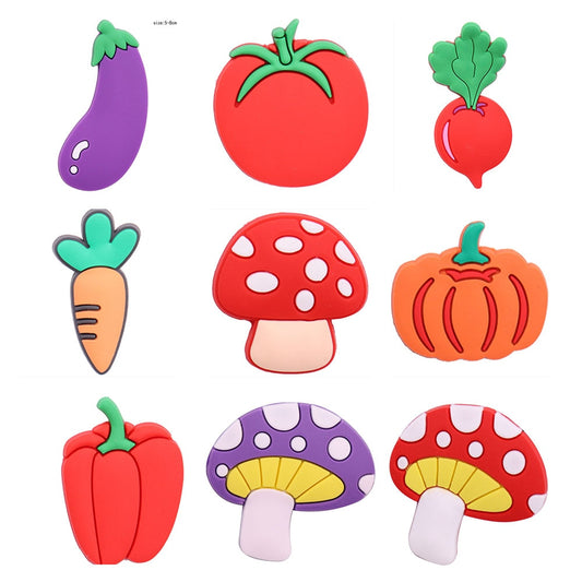 Single Sale 1Pcs Vegetable Carrot Mushroom Tomato PVC Garden Shoe Charms Shoes Decorations DIY Crocs Jibz Wristbands Kids Gift