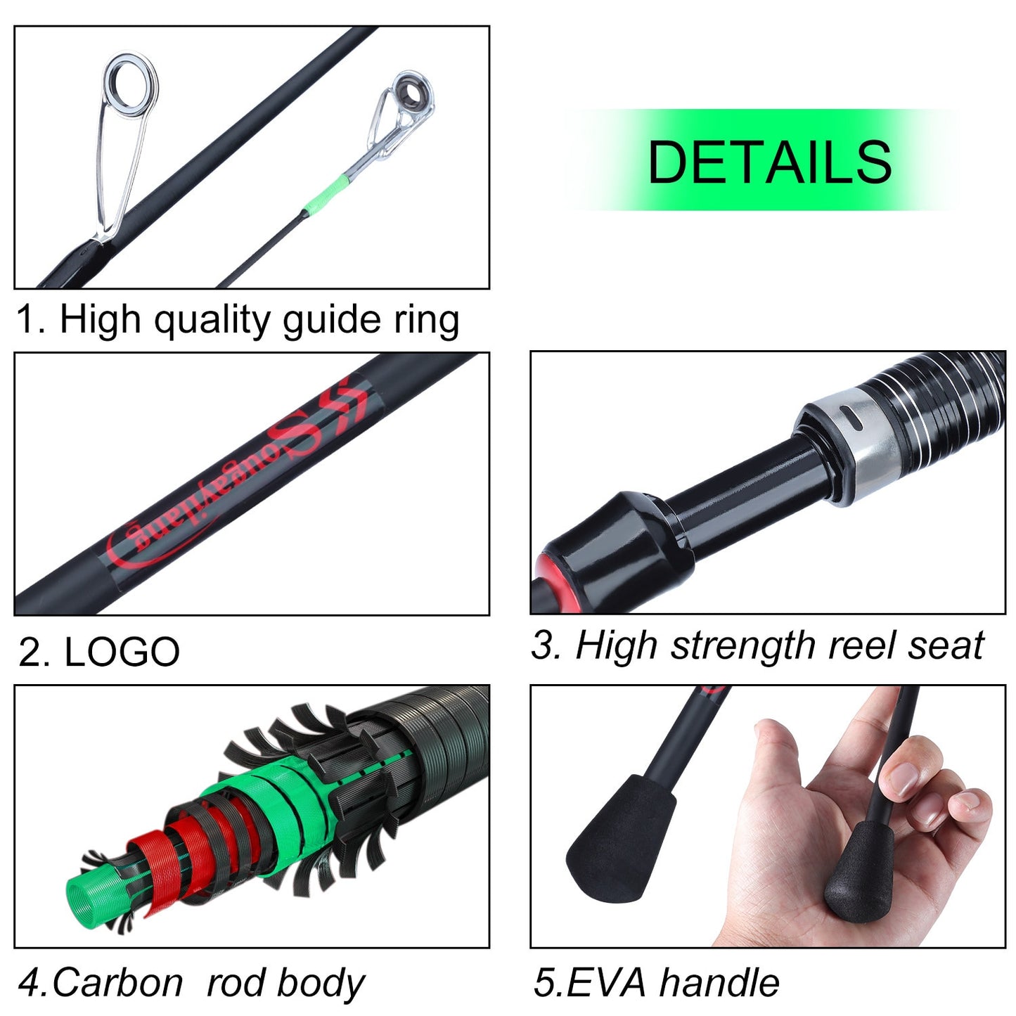 Sougayilang Casting Spinning Fishing Rod 1.8m UltraLight Carbon Fiber Rod Pole 3Section with EVA Handle Baitcasting Fishing Rod