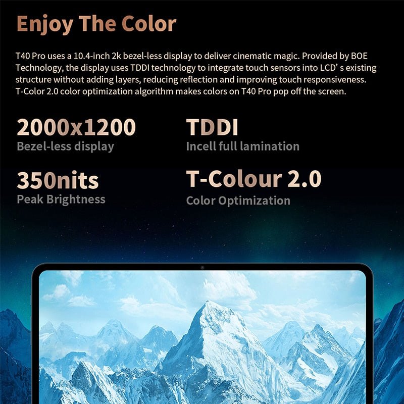 Teclast T40 Pro 10.4 inch Tablet 2000x1200 IPS 8GB RAM 128GB ROM UNISOC T618 Octa Core  Android 11 4G Network Wifi Fast Charging