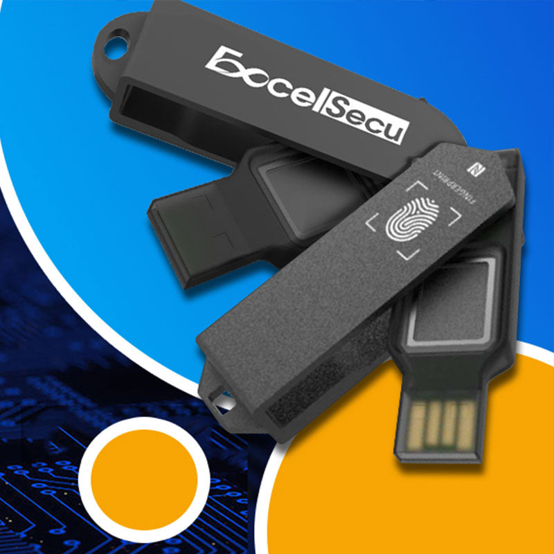 Excelsecu FIDO2 Fingerprint Security Key USB BLE NFC Support Passwordless Authentication Multi Factor Standard HId Device
