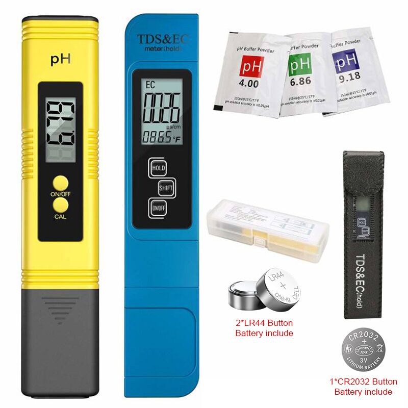 2Pcs TDS Meter Digital Water Tester Digital 0.0-14.0 PH Meter Tester 0-9990ppm TDS&EC LCD Water Purity PPM Aquarium Filter