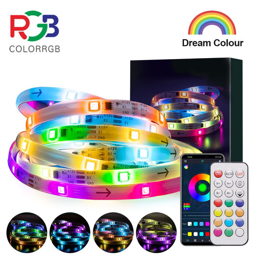 ColorRGB, Dream Color LED Strip Lights,5M Rainbow Waterproof Chasing Multicolor Effect,with Remote Controller, 11 Scene Modes