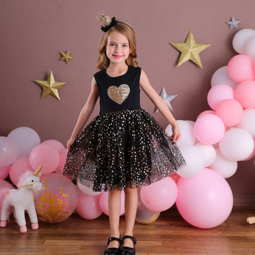 VIKITA Girls Dresses 2022 Girls Sequins Sleeveless Dresses Kids Elegant Cute Princess Tutu Vestidos Children Summer Tulle Dress