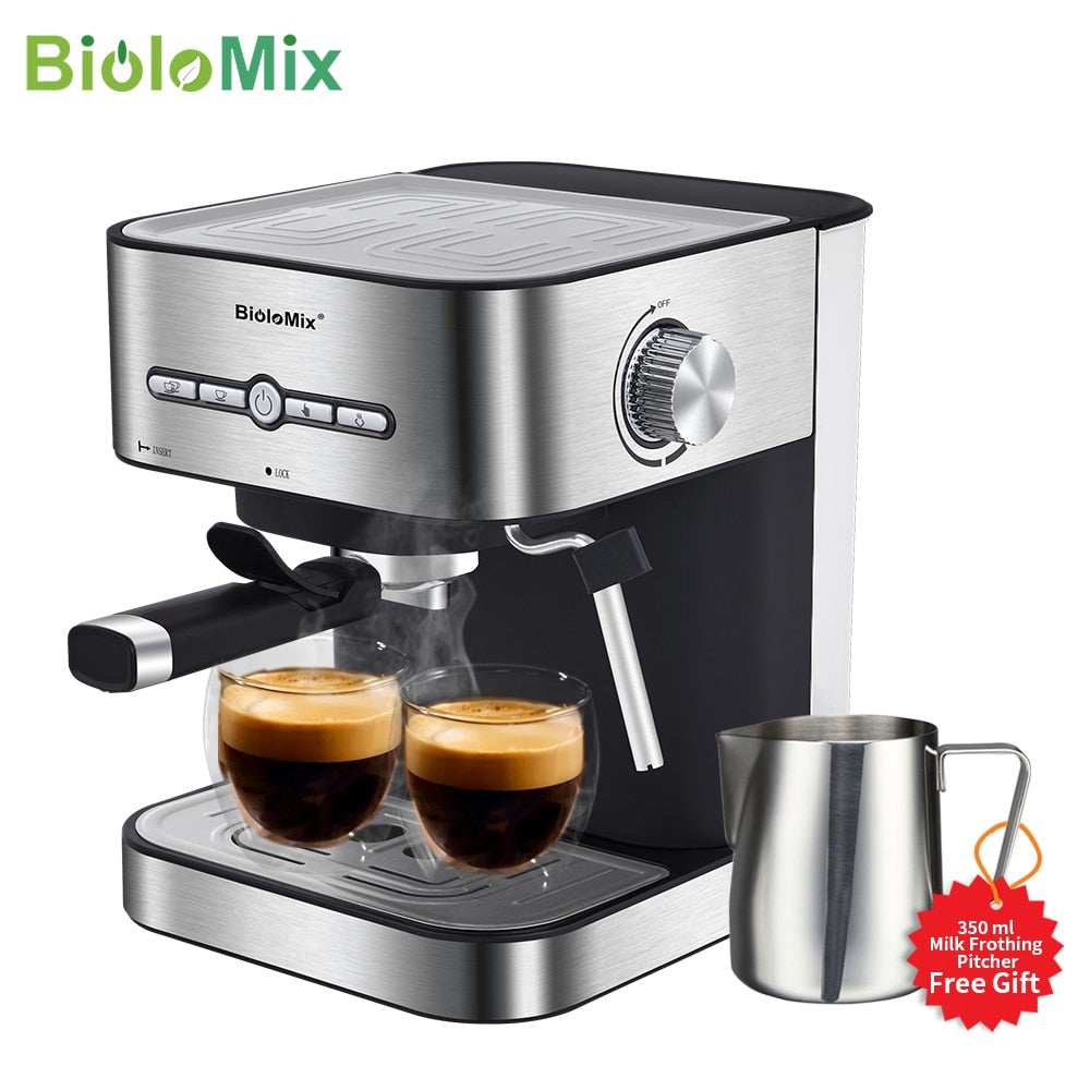 BioloMix 20 Bar 1050W Semi Automatic Espresso Coffee Machine Coffee Maker with Milk Frother Cafetera Cappuccino Hot Water Steam